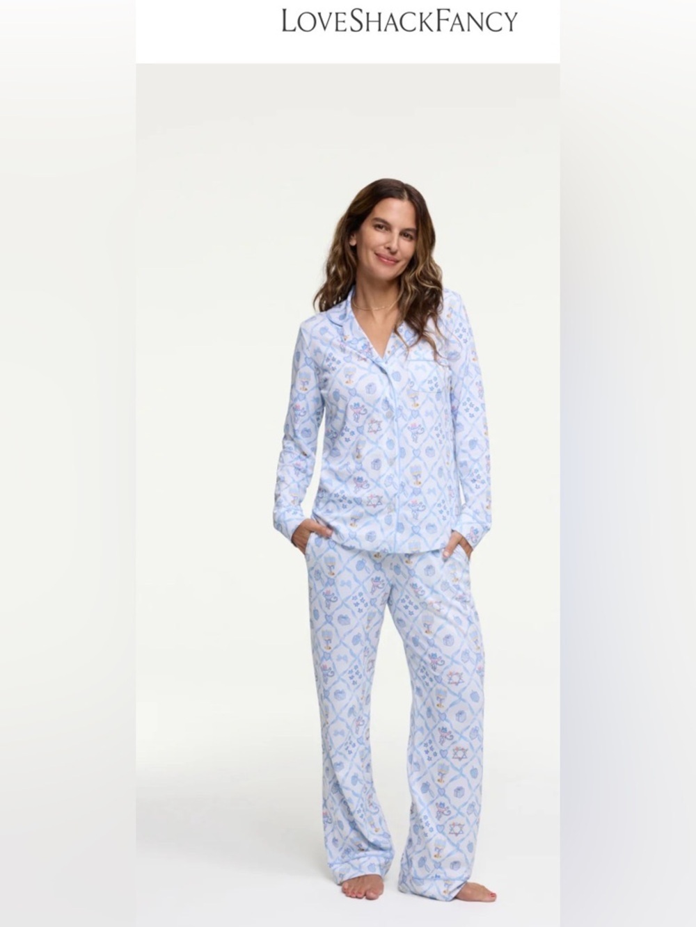 NWT Love Shack Fancy x Roller Rabbit  Starry Nights lattice long Polo Pajamas